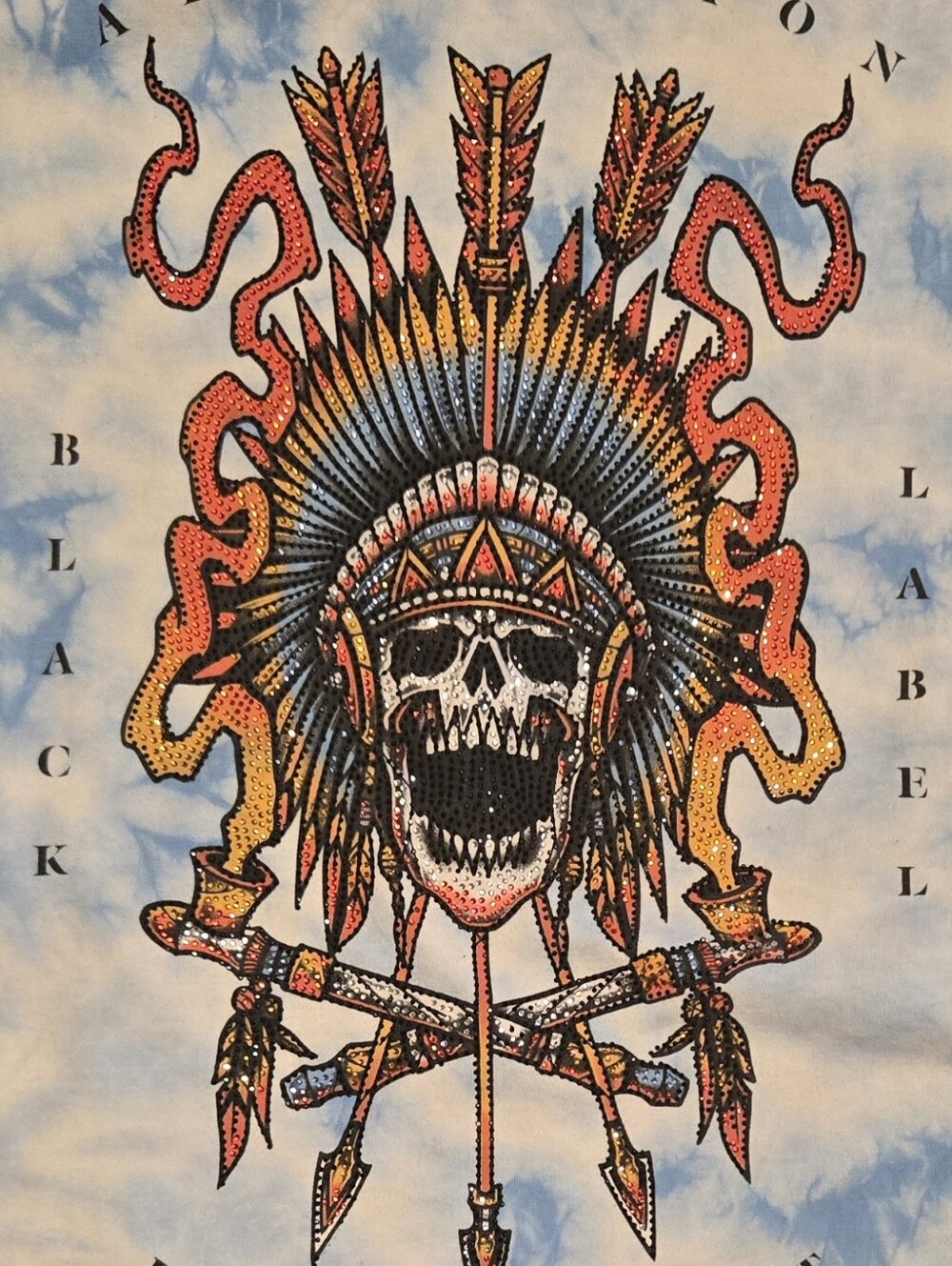 Graphic Affliction Black Label  Skull Headdress Tie-Dye Tee - Blue, Red, Yellow